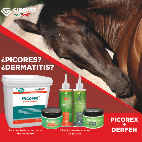 Démangeaisons? Dermatite? Donnez à votre cheval du Picorex + Derfen